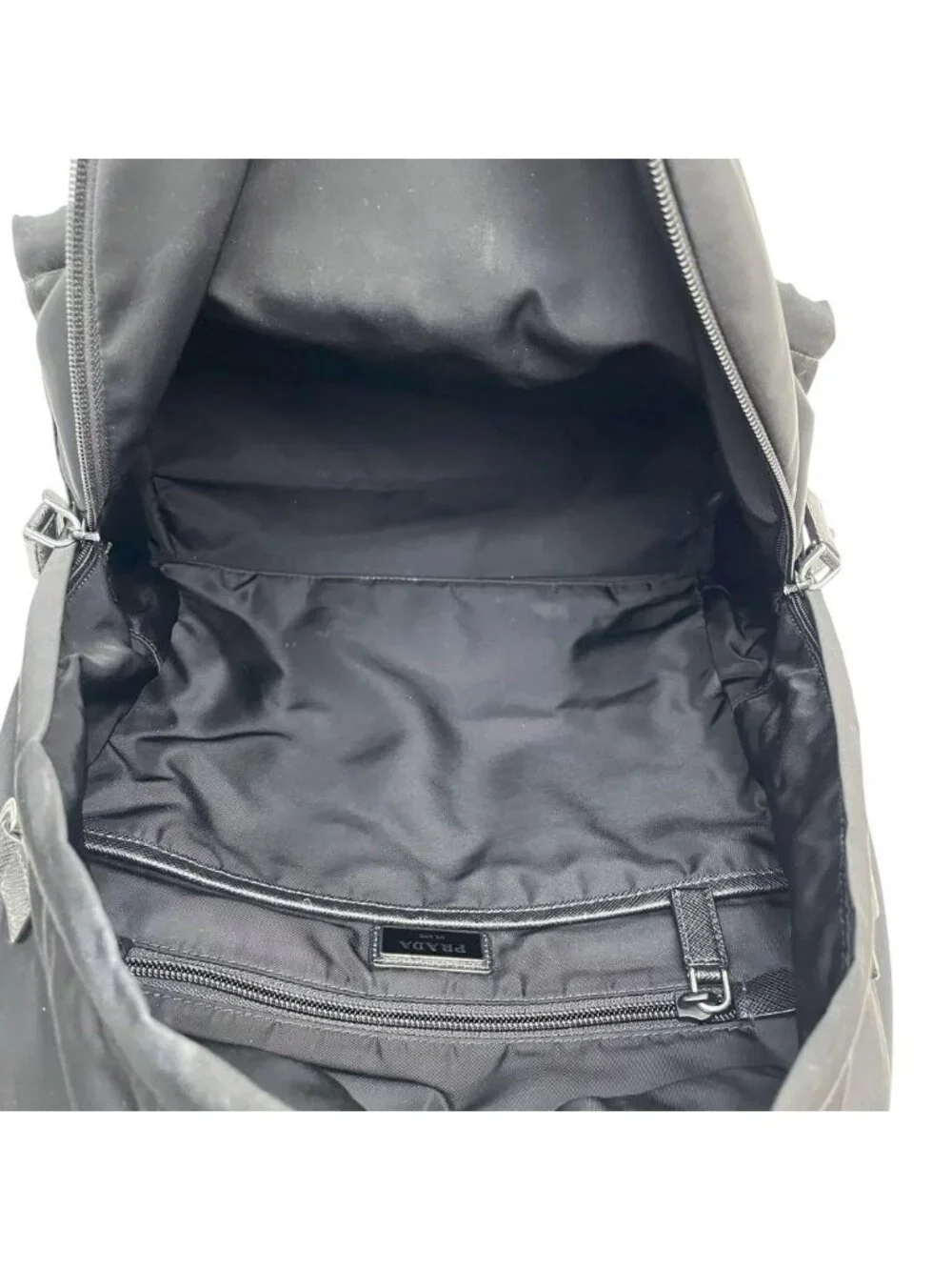 Prada Nylon Leather Triangle Plate Logo Backpack Black